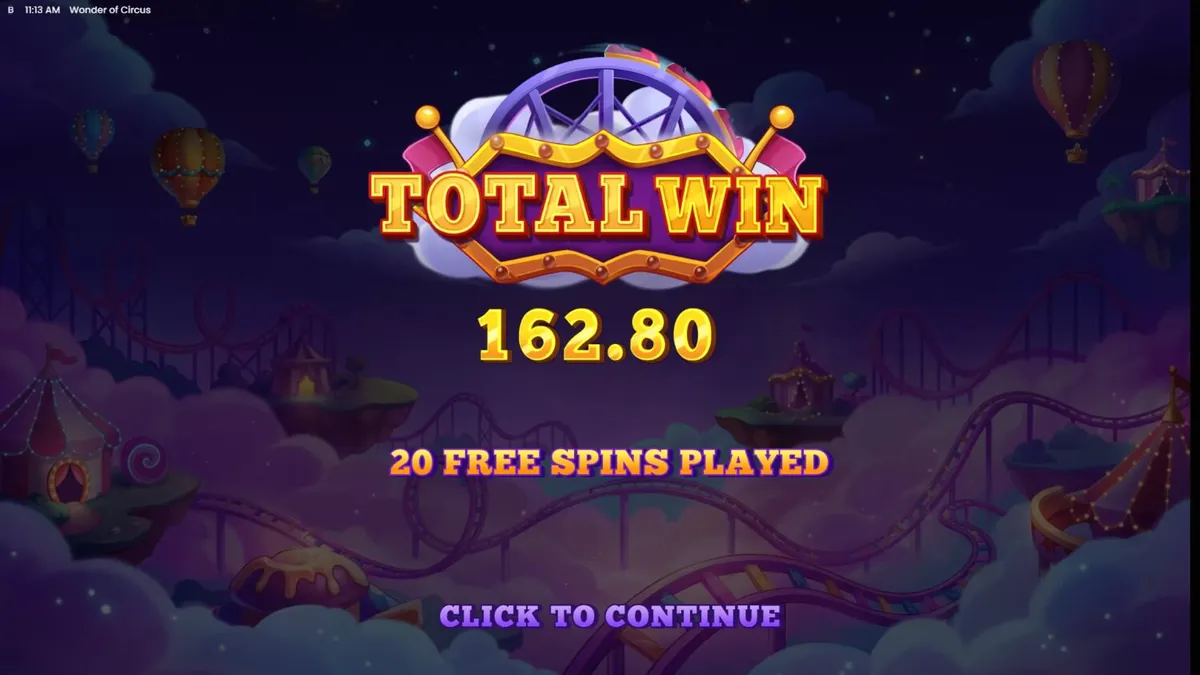 Interface vibrante e colorida do slot Wonder of Circus com elementos circenses